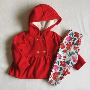 carter's 2 piece fleece hoodie & floral leggings matching outfit set 9 months